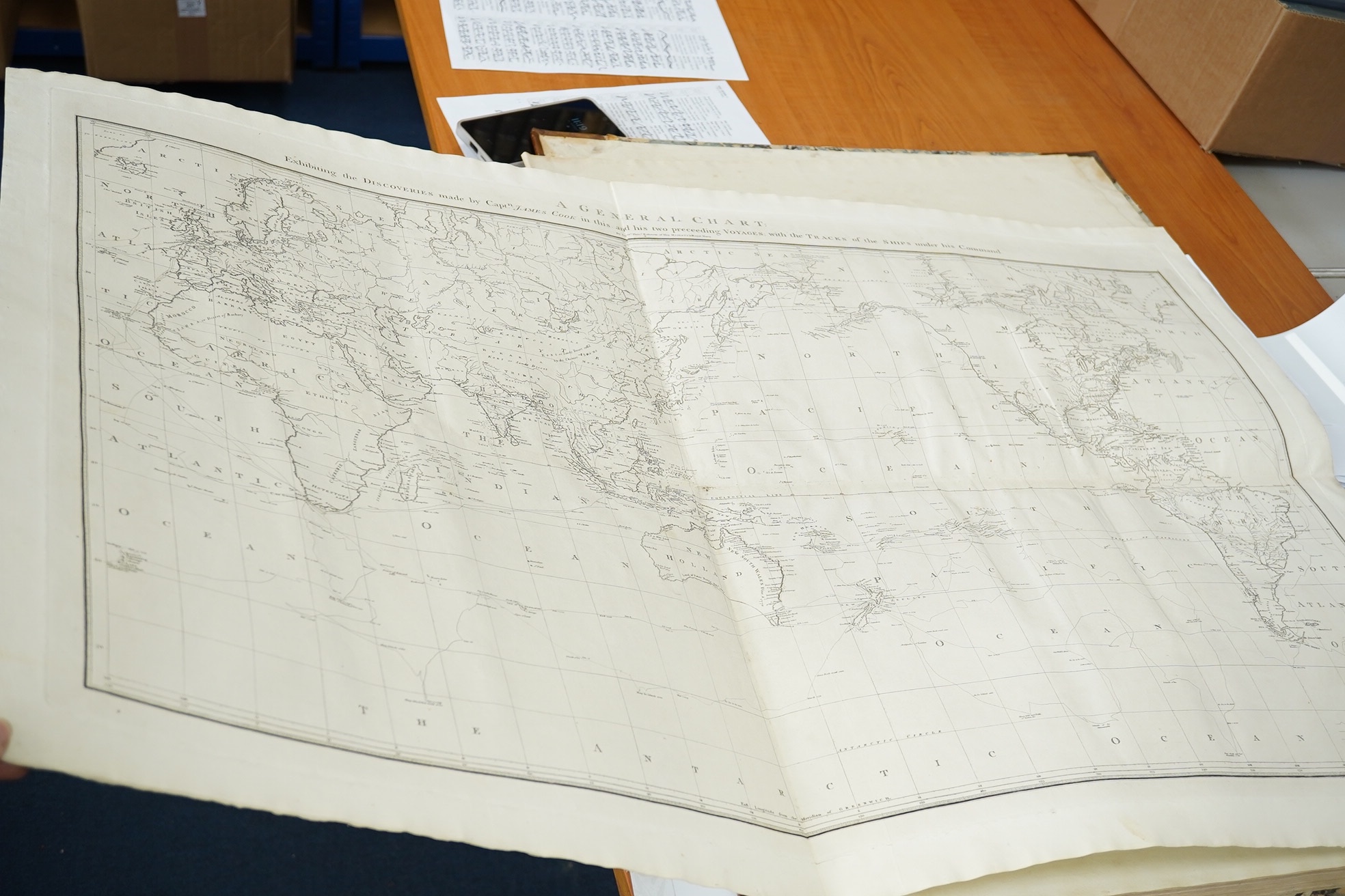 Cook, Captain James - John Webber, et al. [Atlas to] A Voyage to the Pacific Ocean… for making discoveries in the Northern Hemisphere, 2 engraved folding maps, 61 engraved, tissue guarded, plates. Folio, (57 x 42.5cms),